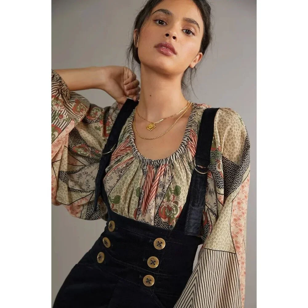 Anthropologie Buttoned Pinafore Corduroy Jumpsuit Overalls Size 10 Black - Picture 2 of 7